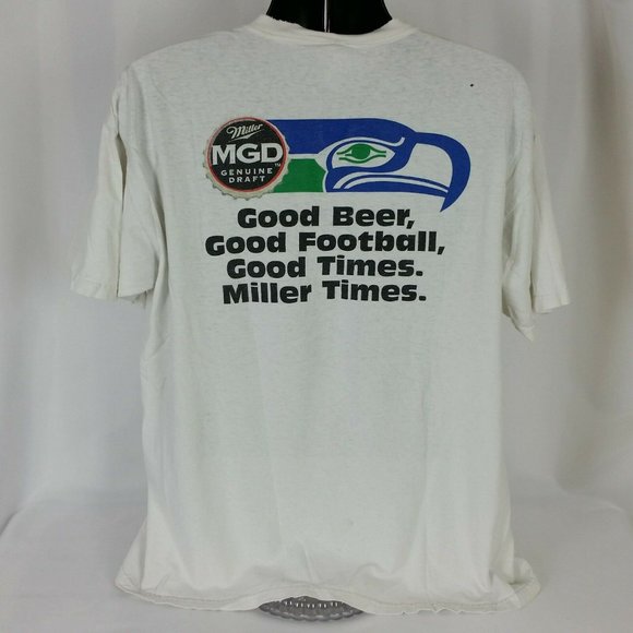 Seahawks Time is Miller Time Mens XL Tee Shirt White Football MGD Beer Short Slv - Picture 6 of 12